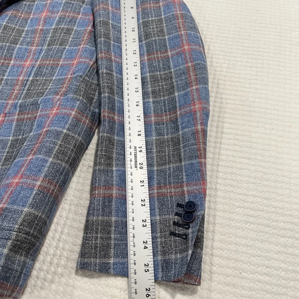 Spada Roma Blazer Mens IT54R US 44R Blue Linen Blend Sport Jacket Plaid